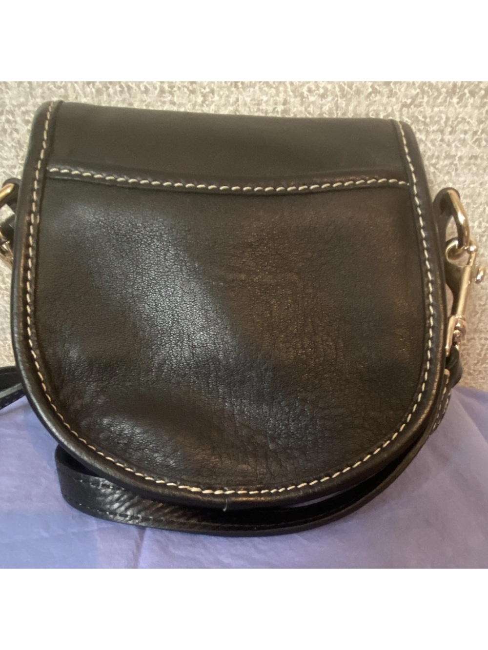 Dooney & Bourke Black Leather Mini Saddle Crossbody with Gold Hardware - Picture 5 of 15